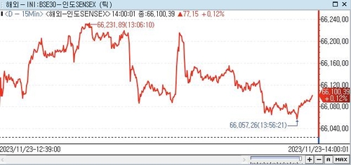 印 SENSEX지수, 0.12%↑ 66,100.39 (14:00)_권하연