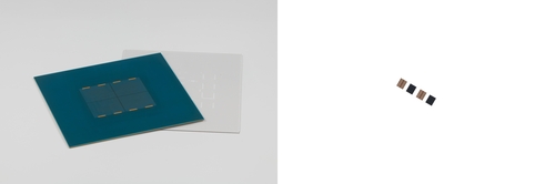 삼성전기 글라스기판(왼쪽)과 실리콘 캐패시터.