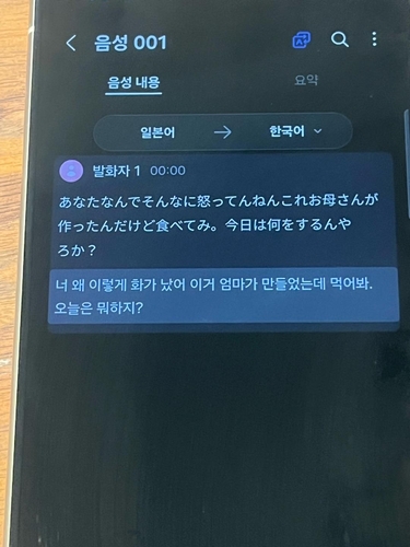 갤럭시S24의 실제 번역 화면