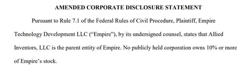 엠파이어 테크놀로지와 얼라이드 인벤터스의 관계를 설명하는 문서