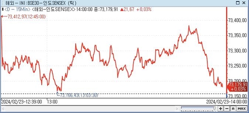 印 SENSEX지수, 0.03%↑ 73,179.91 (14:00)_전선정