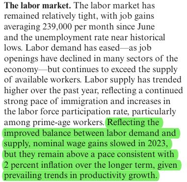 FOMC 통화정책보고서 중 고용시장 평가 부분