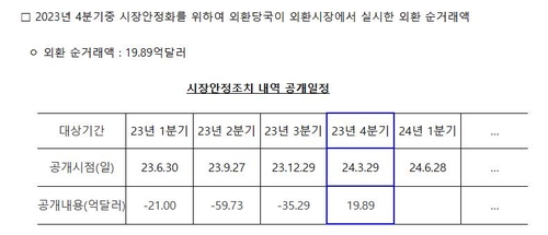 외환당국 3년만에 분기 달러 순매입…지난해 4분기 20억 달러(종합)_이규선