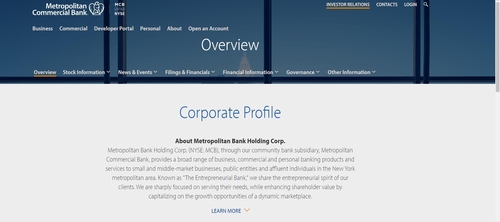 지역은행 '메트로폴리탄 뱅크' 시간외서 한때 12% 급등…실적 호전_배수연
