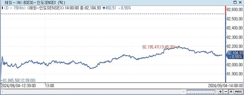 印 SENSEX지수, 0.55%↓ 82,104.93 (14:00)_이지윤