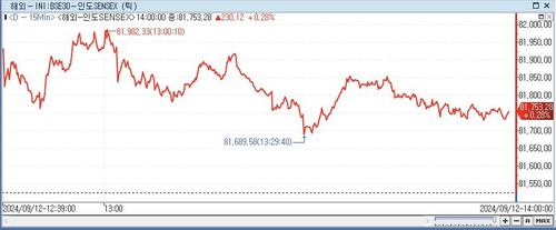 印 SENSEX지수, 0.28%↑ 81,753.28 (14:00)_이지윤