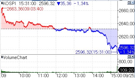 코스피, 낙폭 키우며 1%대 하락마감…삼성전자 1.58%↓_온다예