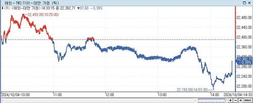[대만증시-마감] TSMC·폭스콘 강세에도 중동 불안감에 0.39%↓_이지윤