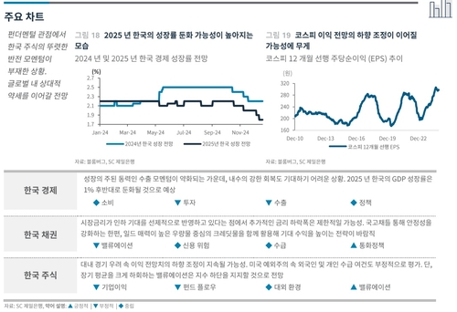 SC제일銀 "내년 韓성장률 1% 후반…정치혼란에 불확실성↑"_윤슬기