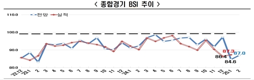 2월 기업경기실사지수 87.0…"기업 심리 위축 지속"_김용갑