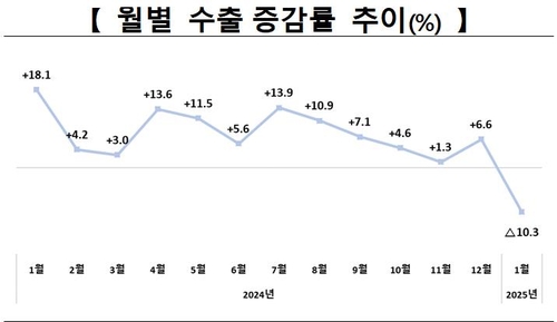 1월 수출 491억2천만달러·10.3%↓…16개월 만에 감소(종합)_남승표