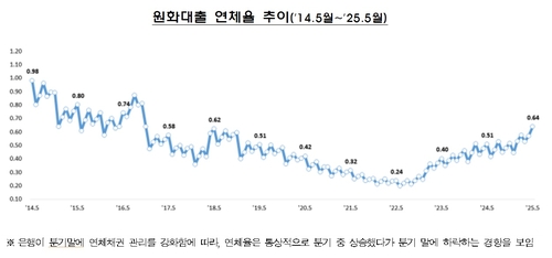 5월 국내은행 원화대출 연체율 0.64%…7년 만에 최고치_윤슬기