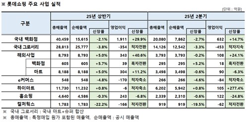 롯데쇼핑 2025년 2분기 및 상반기 주요 사업 실적