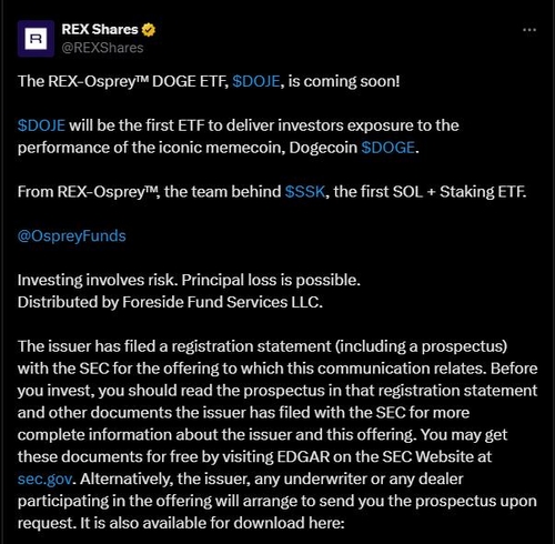 렉스셰어즈, 최초 '도지코인' ETF 출시 임박…SEC에 신고서 제출_윤시윤