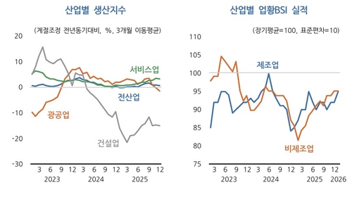 산업별 생산지수 및 산업별 업황BSI 실적