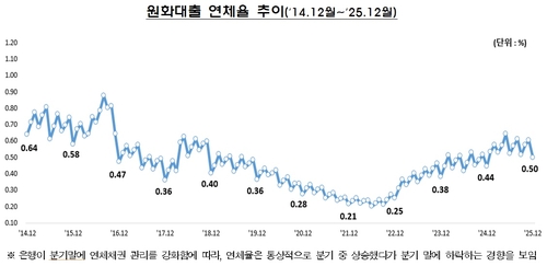 작년 말 국내은행 원화대출 연체율 0.50%…전월比 0.10%p↓_윤슬기