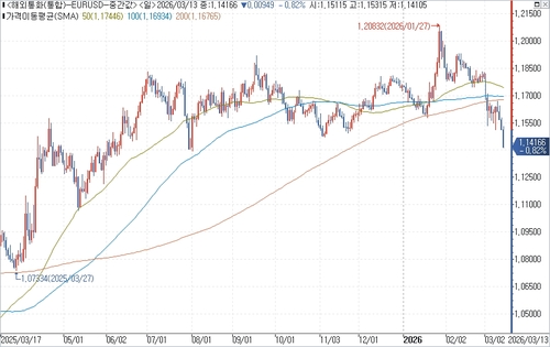 유로-달러 환율 일간 차트.