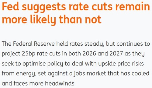 ING "3월 FOMC, 인플레 일시적이라 판단…9·12월 금리 인하"_이민재