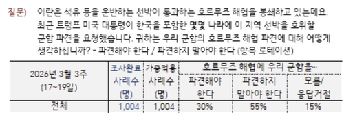 "호르무즈 군함 파견 반대" 55%·"파견 찬성" 30%[한국갤럽]_온다예