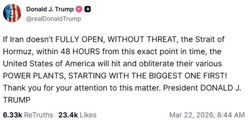 트럼프 대통령의 '48시간' 최후통첩 게시글.