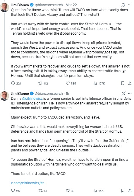 짐 비앙코 "트럼프, 이란 문제에 '타코'하면 상황 악화할 것"_김지연