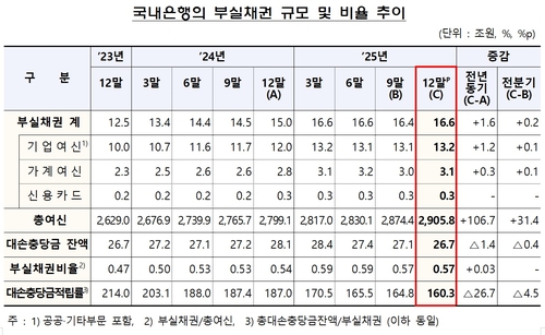 작년 말 국내은행 부실채권 비율 0.57%…전년比 0.03%p↑_윤슬기