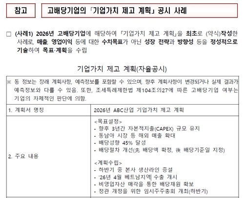 간소화된 기업가치 제고 계획 예시