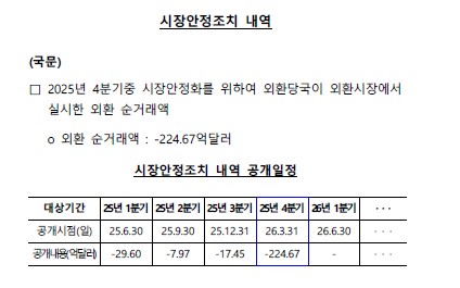 외환당국, 환율 고공행진에 작년 4분기 224억弗 순매도 개입…역대 최대_윤시윤