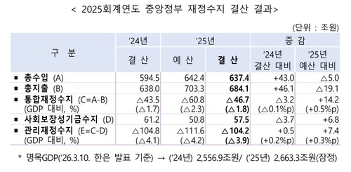 중앙정부 재정수지 결산 결과