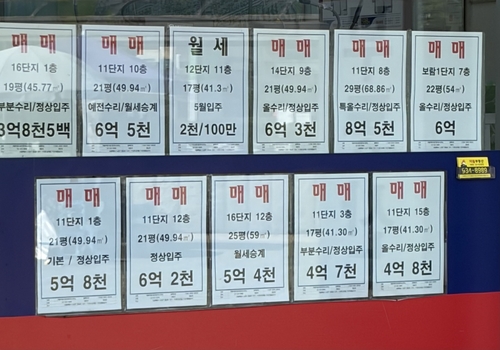 노원구 상계동 일대 부동산에 붙어있는 전단지 