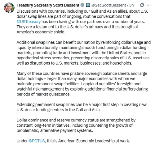 [베선트 장관 엑스(X·옛 트위터) 계정]