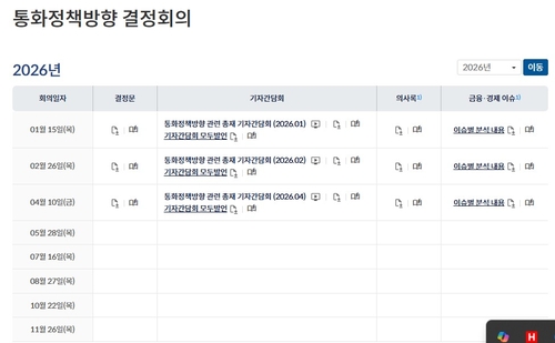 2026년 통화정책방향 결정 회의 일정