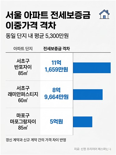 반포자이 신규·갱신가 11억 격차…강남권 전세 이중가격화 심화_한이임