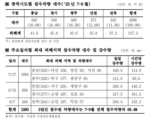 삼성화재 "작년 차량 침수 피해 컸던 10곳 중 8곳 시설개선 없어"_이수용