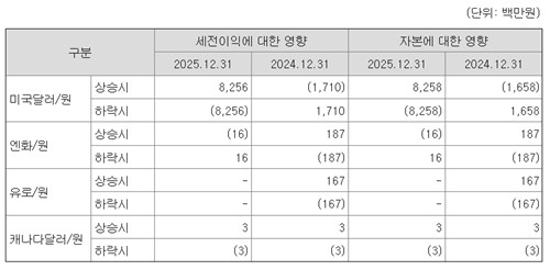 환율 변동 시 동국홀딩스의 세전이익과 자본에 미치는 영향