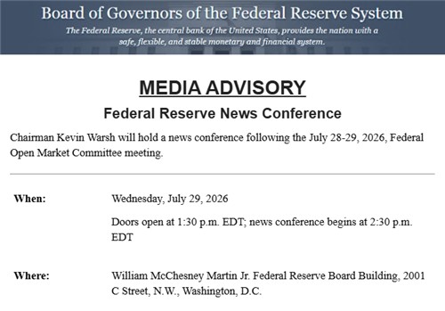 티미라오스 기자가 공유한 FOMC 기자회견 일정 안내문.