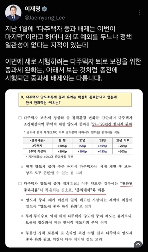李대통령, 다주택자 중과 예외 비판 반박 "퇴로 보장 위한 완화"