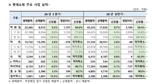 롯데쇼핑 2분기 주요 사업 실적