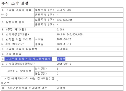 SK하이닉스 주식소각 결정 공시