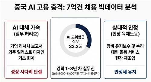 中 AI 도입에 따른 직무별 위험도 및 고용 충격