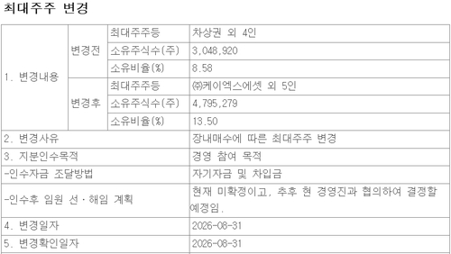 써니전자 최대주주 변경 공시