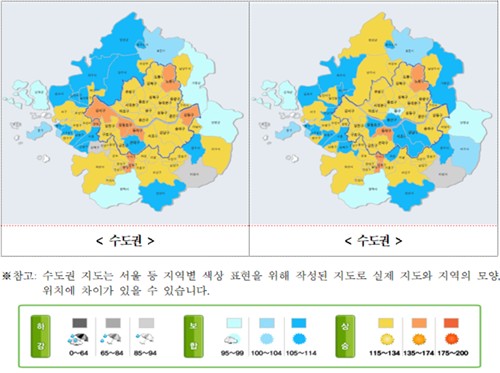 지난 7월과 8월 수도권 주택시장 소비심리지수