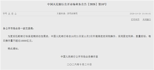 중국인민은행의 역RP 1일물 시범운영 공고