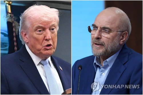 트럼프 미국 대통령(왼쪽)과 모하마드 바게르 갈리바프 이란 의회 의장
