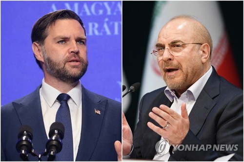 밴스 미국 부통령(왼쪽)과 모하마드 바게르 갈리바프 이란 의회 의장
