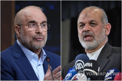 이란 협상단을 이끄는 모하마드 바게르 갈리바프 이란 의회 의장(왼쪽)과 협상에 반대하는 아흐마드 바히디 이란 혁명수비대 총사령관 [EPA·AP=연합뉴스 자료사진. 재판매 및 DB 금지]
