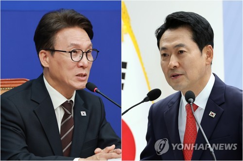 더불어민주당 김민석 대표(왼쪽)와 국민의힘 장동혁 대표