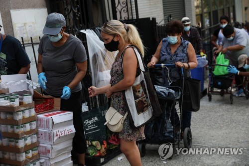 식료품 기부를 받는 사람들
