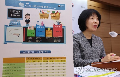 (세종=연합뉴스) 김주형 기자 = 김보경 통계청 경제동향통계심의관이 2일 오전 세종시 정부세종청사에서 2023년 1월 소비자물가동향을 발표하고 있다. 2023.2.2 kjhpress@yna.co.kr