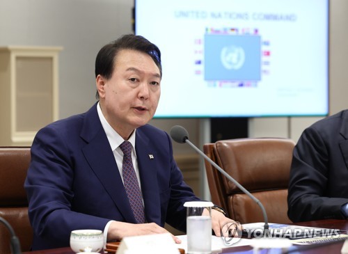 (서울=연합뉴스) 임헌정 기자 = 윤석열 대통령이 10일 오후 서울 용산 대통령실 청사에서 열린 유엔사 주요 직위자 초청 간담회에서 발언하고 있다. 2023.8.10 kane@yna.co.kr